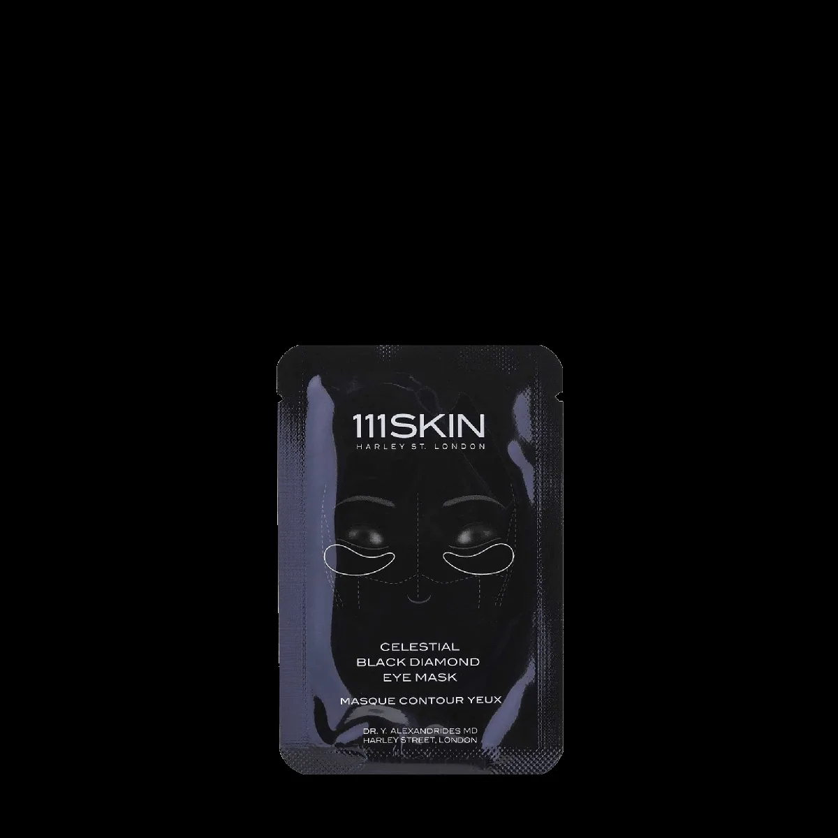 111Skin Celestial Black Diamond Eye Mask in a sleek black luxury box with foil sachets