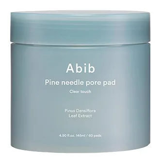 Abib Pine Needle Pore Pad Clear Touch jar with green label and embossed cotton pads