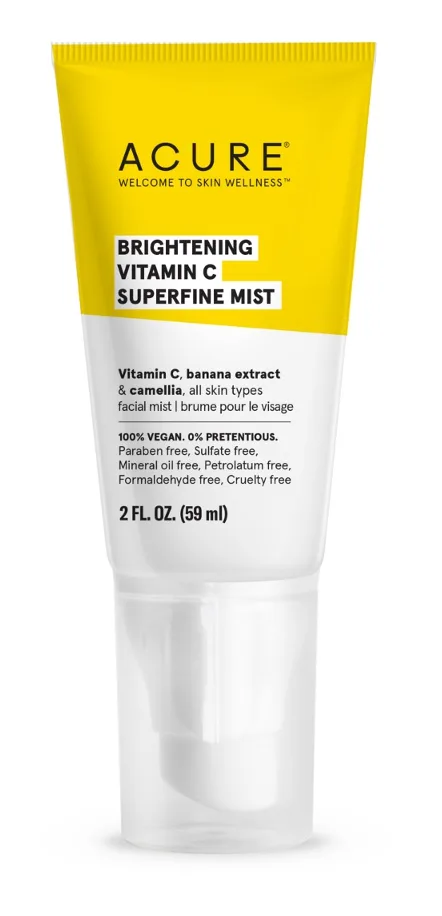 Acure Brightening Vitamin C Superfine Mist in a clear spray bottle with purple label