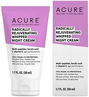 Acure Radically Rejuvenating Whipped Night Cream in a glass jar with purple label