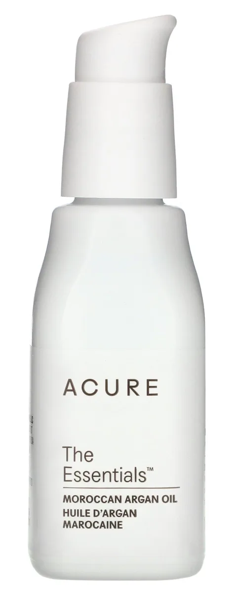 Acure The Essentials Moroccan Argan Oil in a clear glass bottle with dropper