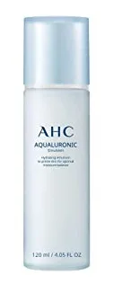 AHC Aqualuronic Emulsion in a blue plastic pump bottle