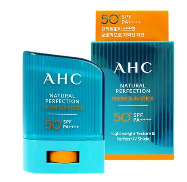 AHC Natural Perfection Fresh Sun Stick SPF 50+ in a twist-up plastic tube