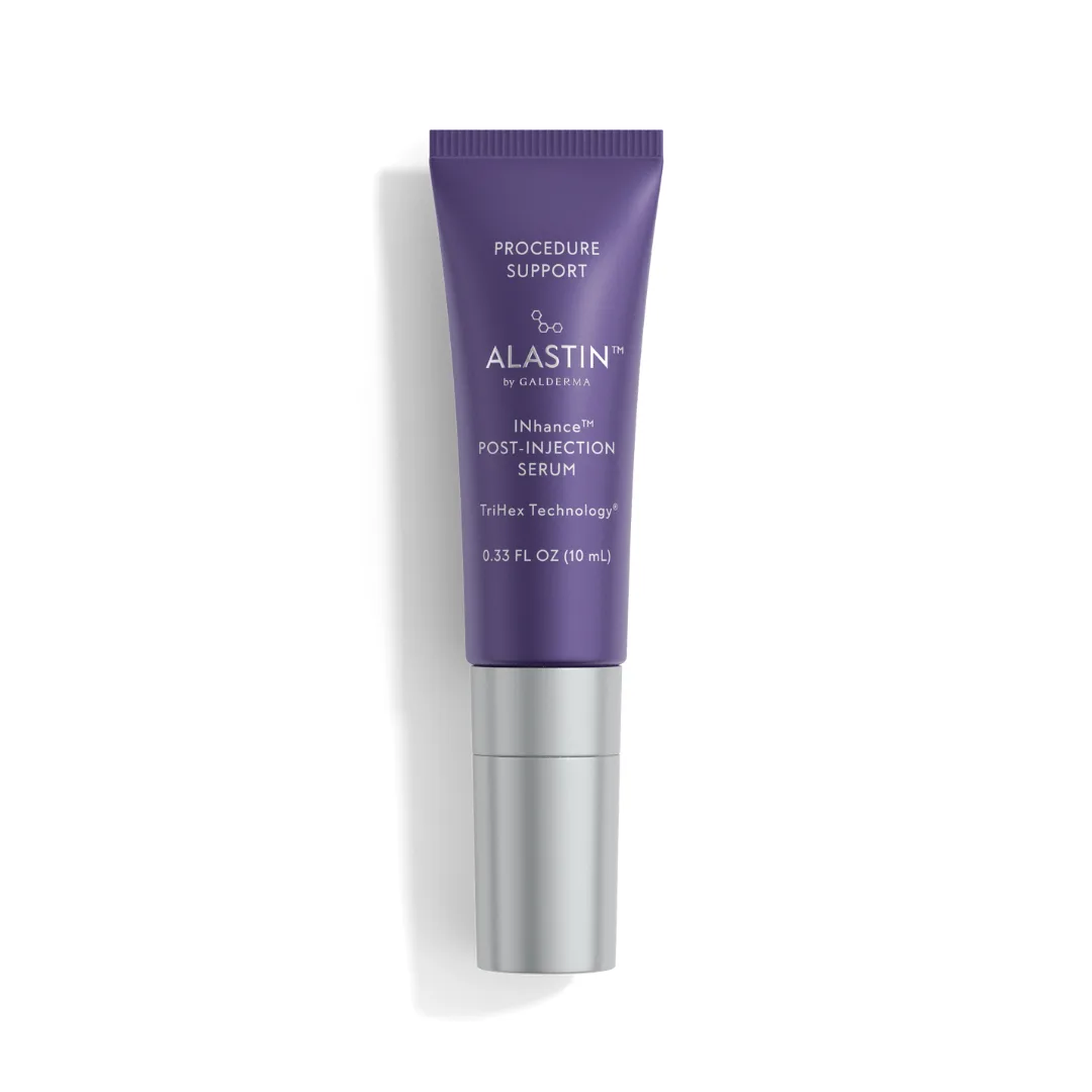 Alastin INhance Post-Injection Serum tube with cooling applicator tip and blue clinical packaging