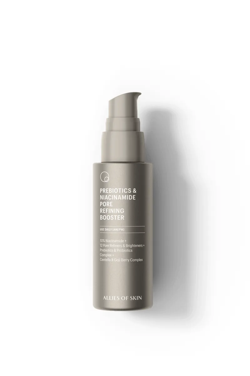 Allies of Skin Prebiotics & Niacinamide Pore Refining Booster 30ml frosted glass bottle with airless pump