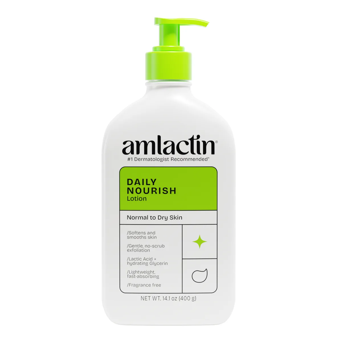 Amlactin Alpha-Hydroxy Therapy Moisturizing Body Lotion pump bottle with green and white labeling
