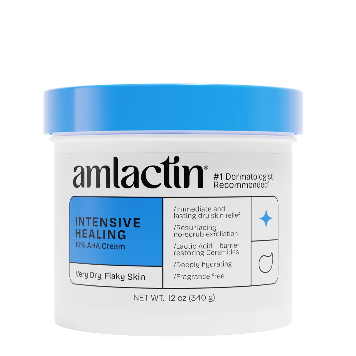 AmLactin Intensive Healing Body Cream 12 oz tub with green and white drugstore packaging