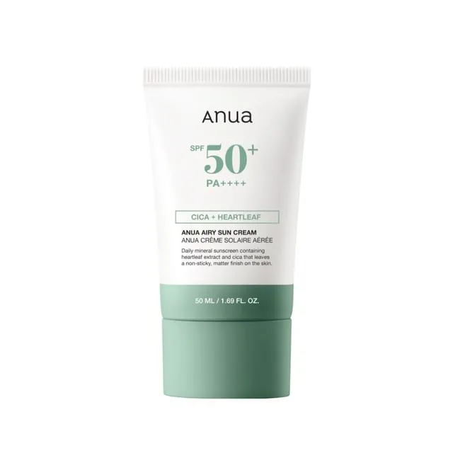 Anua 5-Zero Mild Sun Cream SPF 50+ PA++++ in a white and green tube