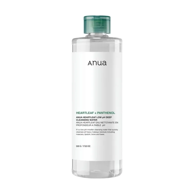 Anua Heartleaf Low pH Deep Cleansing Water in a large 500 mL bottle