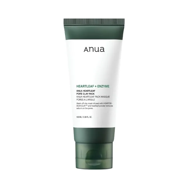 Anua Heartleaf Pore Clay Pack in a tube with green-yellow clay mask visible