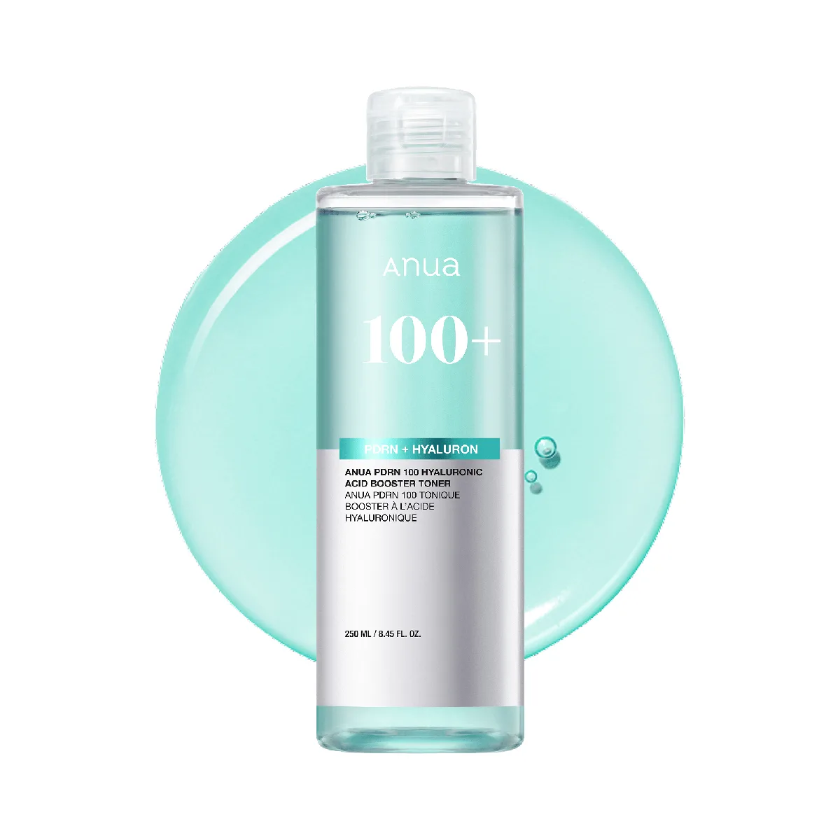 Anua PDRN 100 Hyaluronic Acid Booster Toner 250ml bottle with transparent packaging