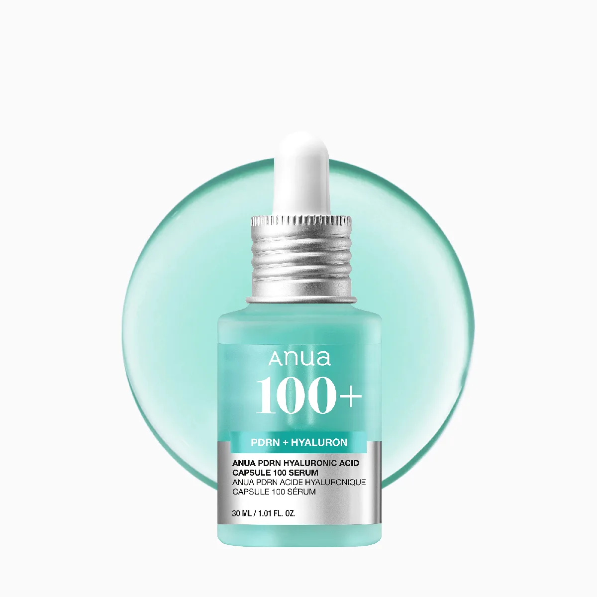 Anua PDRN Hyaluronic Acid Capsule 100 Serum 30ml glass dropper bottle with emerald-green tinted serum