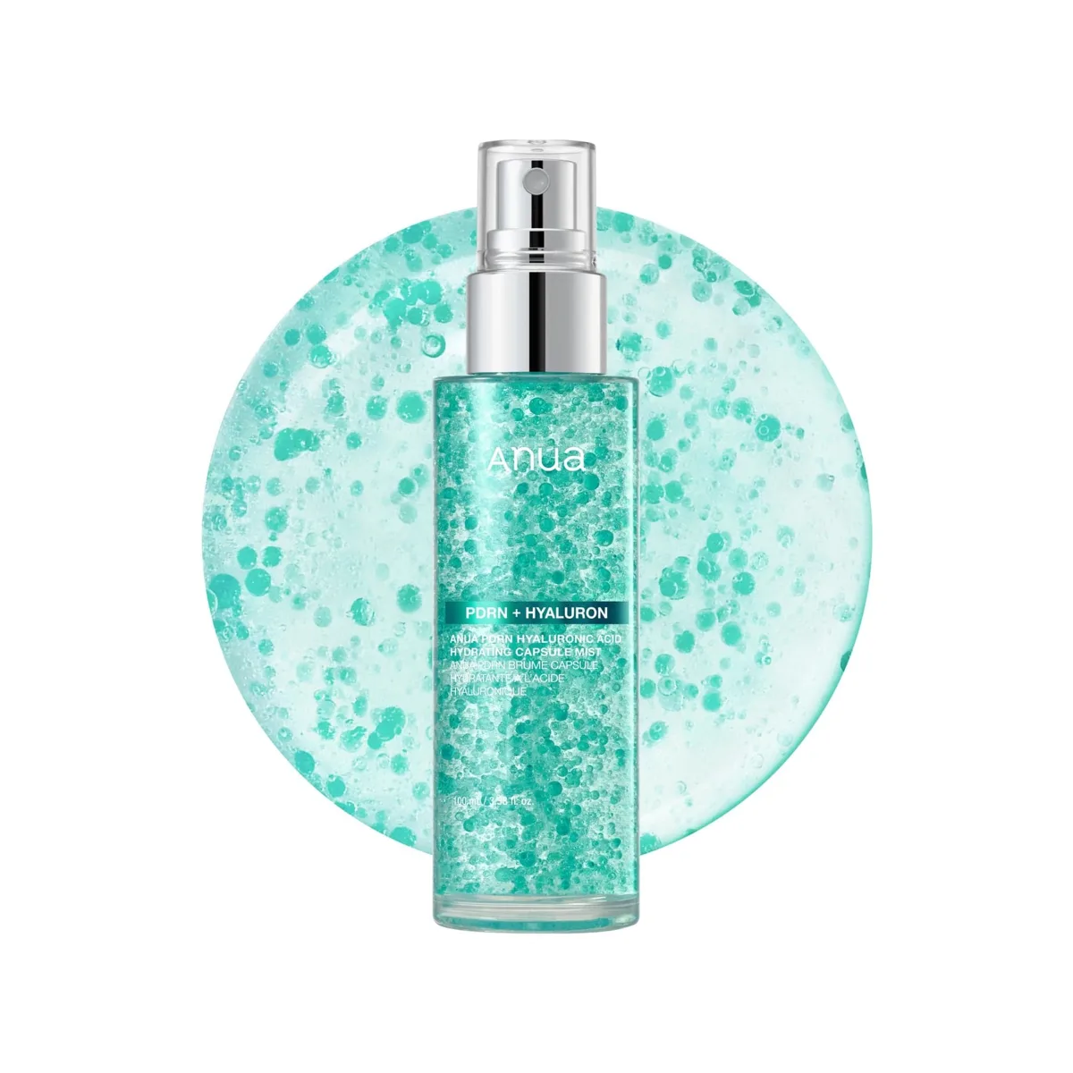Anua PDRN Hyaluronic Acid Hydrating Capsule Mist 100ml spray bottle with visible capsule beads