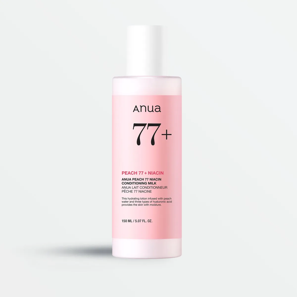 Anua Peach 77 Niacin Conditioning Milk 150ml pump bottle with peach-toned branding