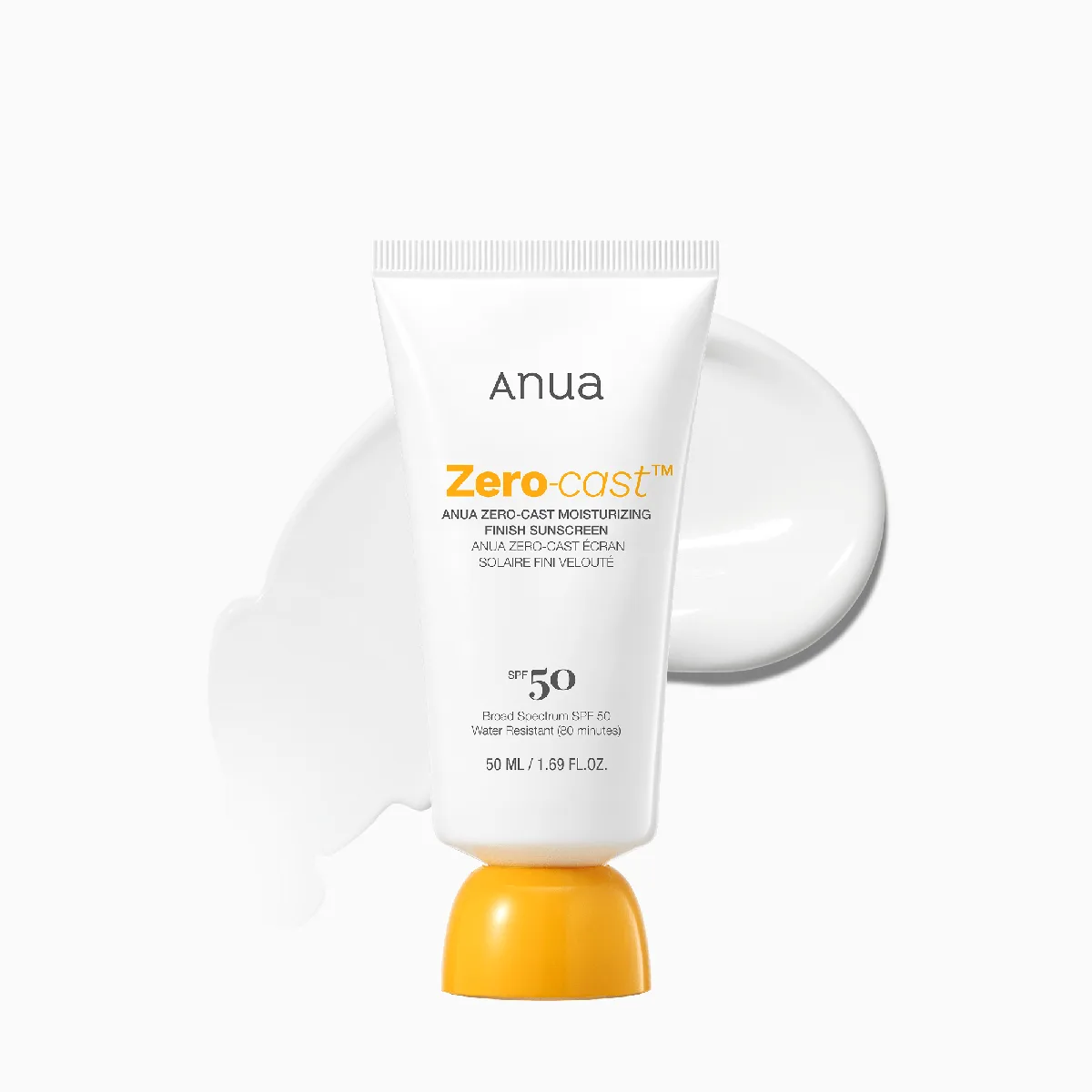 Anua Zero-Cast Moisturizing Finish Sunscreen SPF 50 in a compact squeeze tube