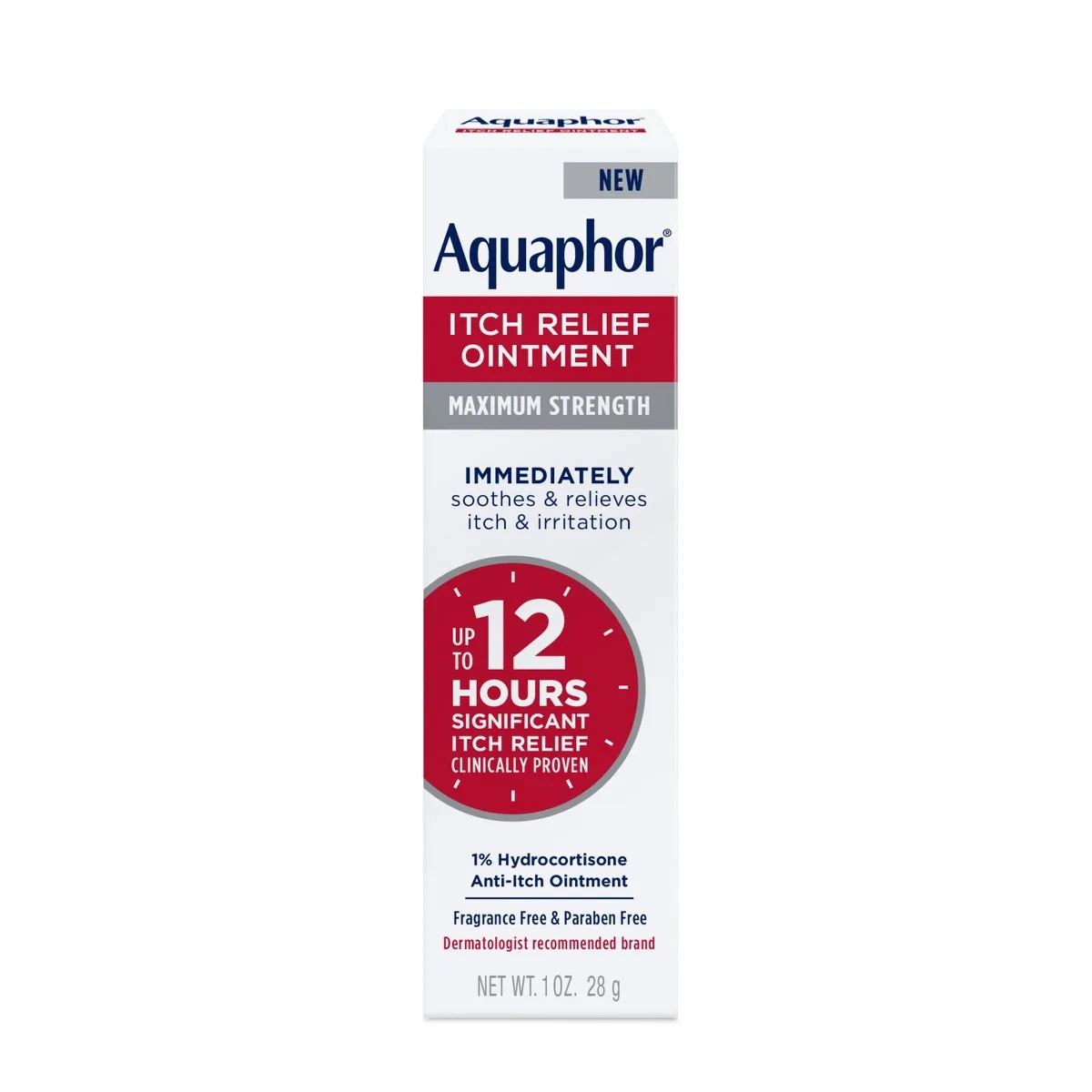 Aquaphor Itch Relief Ointment tube in blue and white Aquaphor packaging