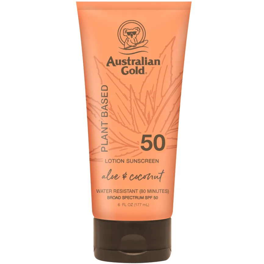 Australian Gold Plant Based SPF 50 Lotion with Aloe and Coconut squeeze tube