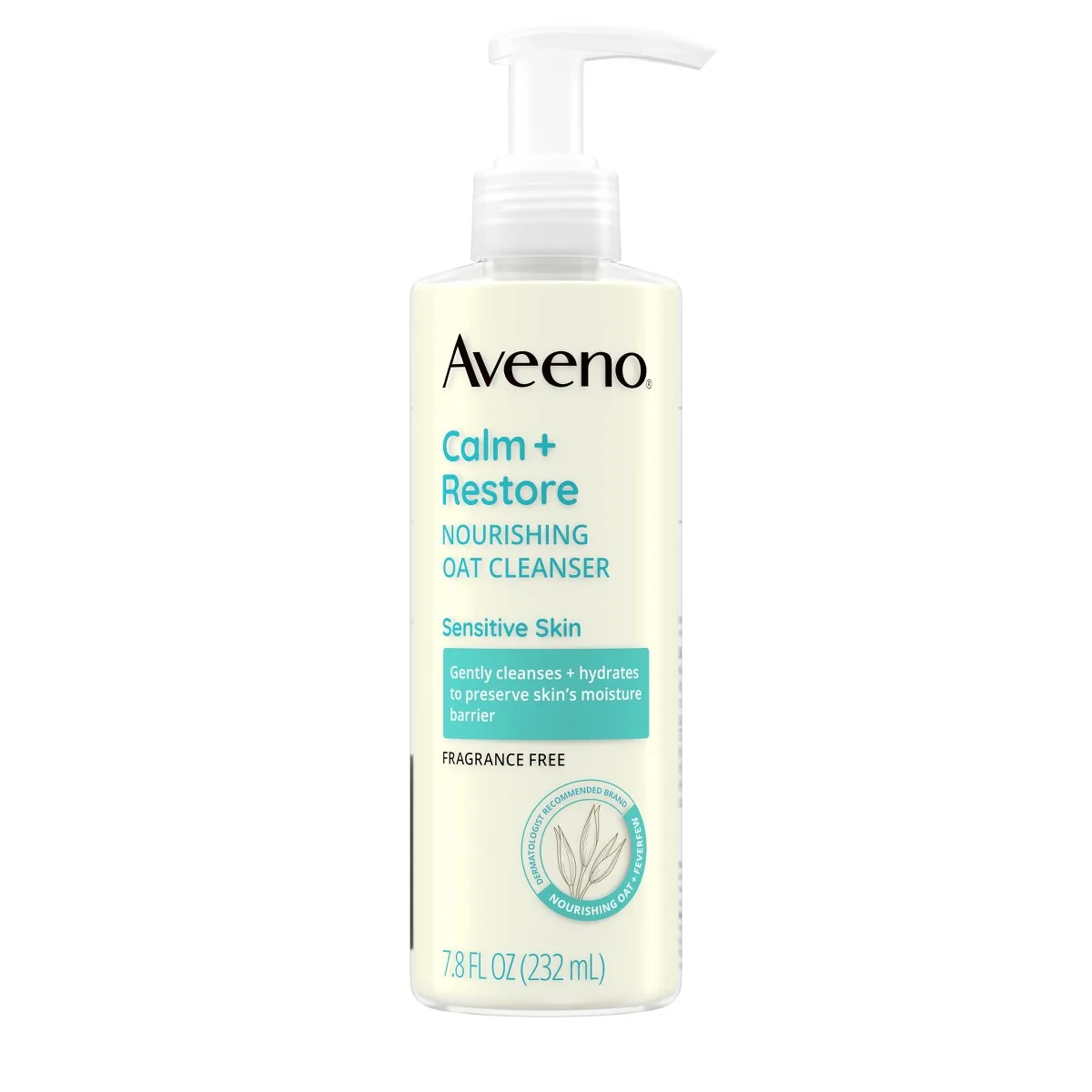 Aveeno Calm + Restore Nourishing Oat Cleanser 7.8 fl oz pump bottle with green and white packaging