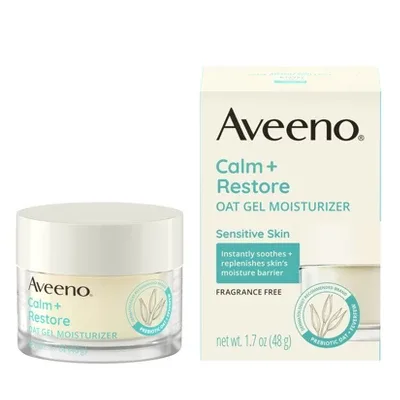 Aveeno Calm + Restore Oat Gel Moisturizer green jar with white lid