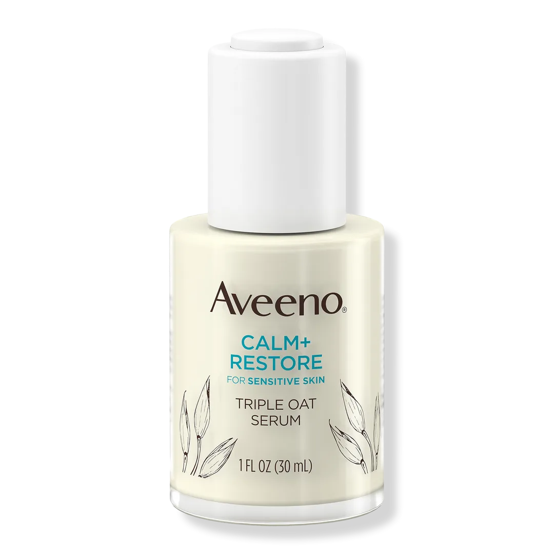 Aveeno Calm + Restore Triple Oat Serum 1 fl oz glass bottle with pump dispenser