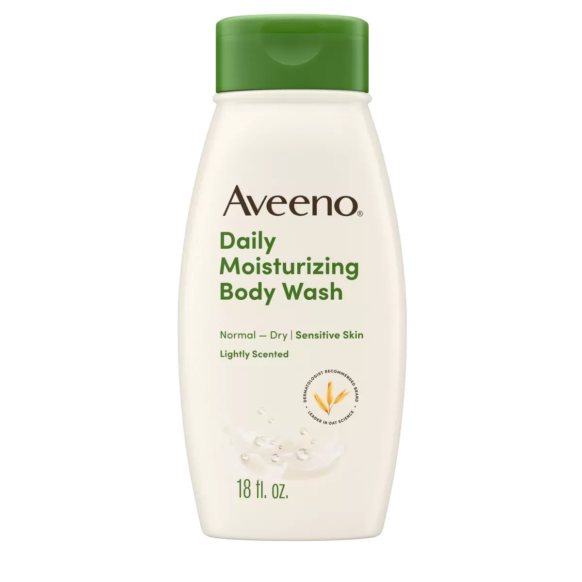 Aveeno Daily Moisturizing Body Wash bottle with prebiotic oat formula for dry and sensitive skin