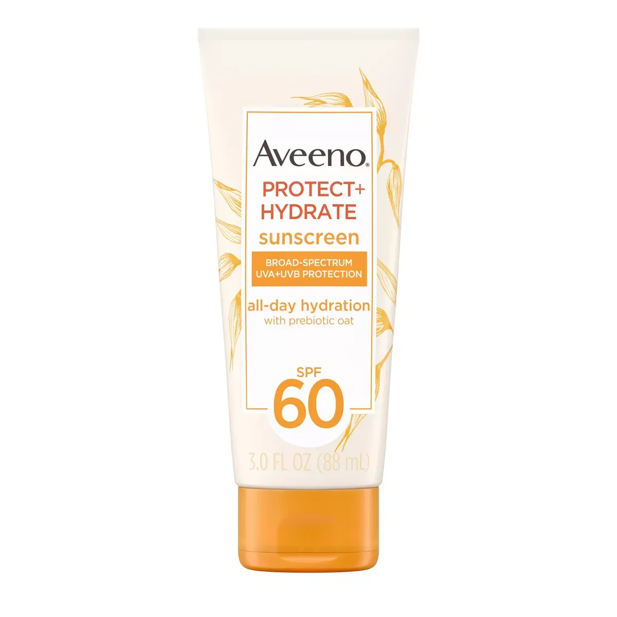 Aveeno Protect + Hydrate Moisturizing Sunscreen SPF 60 tube with prebiotic oat for face and body