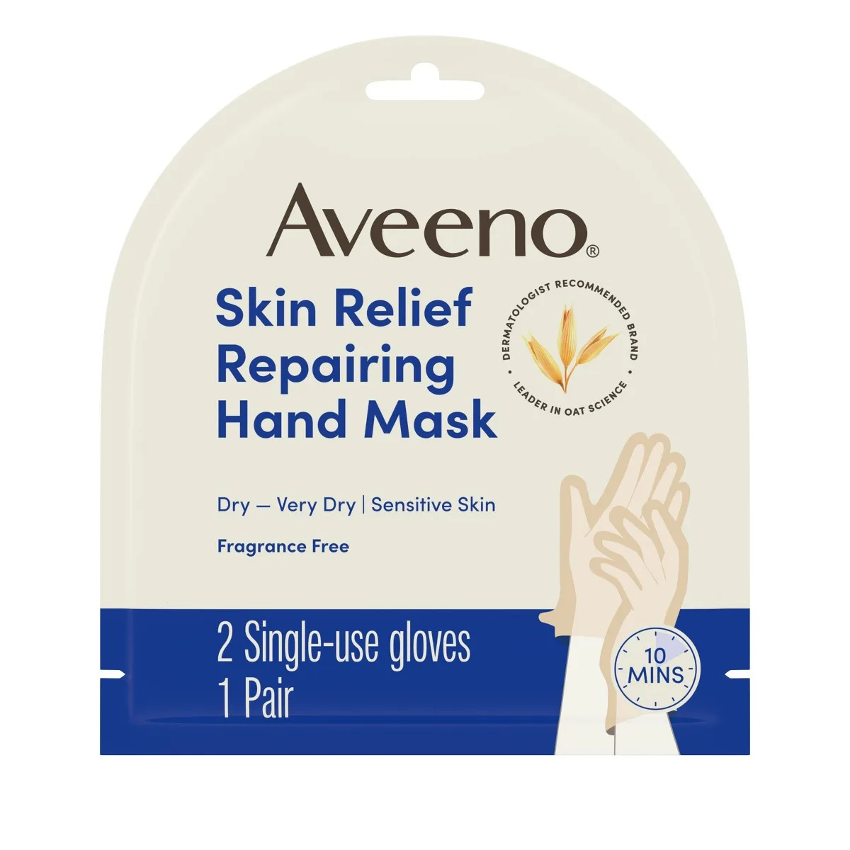 Aveeno Repairing CICA Hand Mask single pair in foil sachet packaging with green and white design