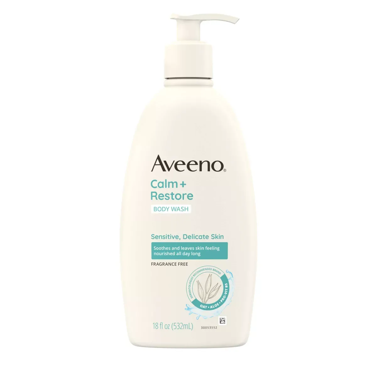 Aveeno Restorative Skin Therapy Sulfate-Free Body Wash bottle with oat, aloe, and pro-vitamin B5