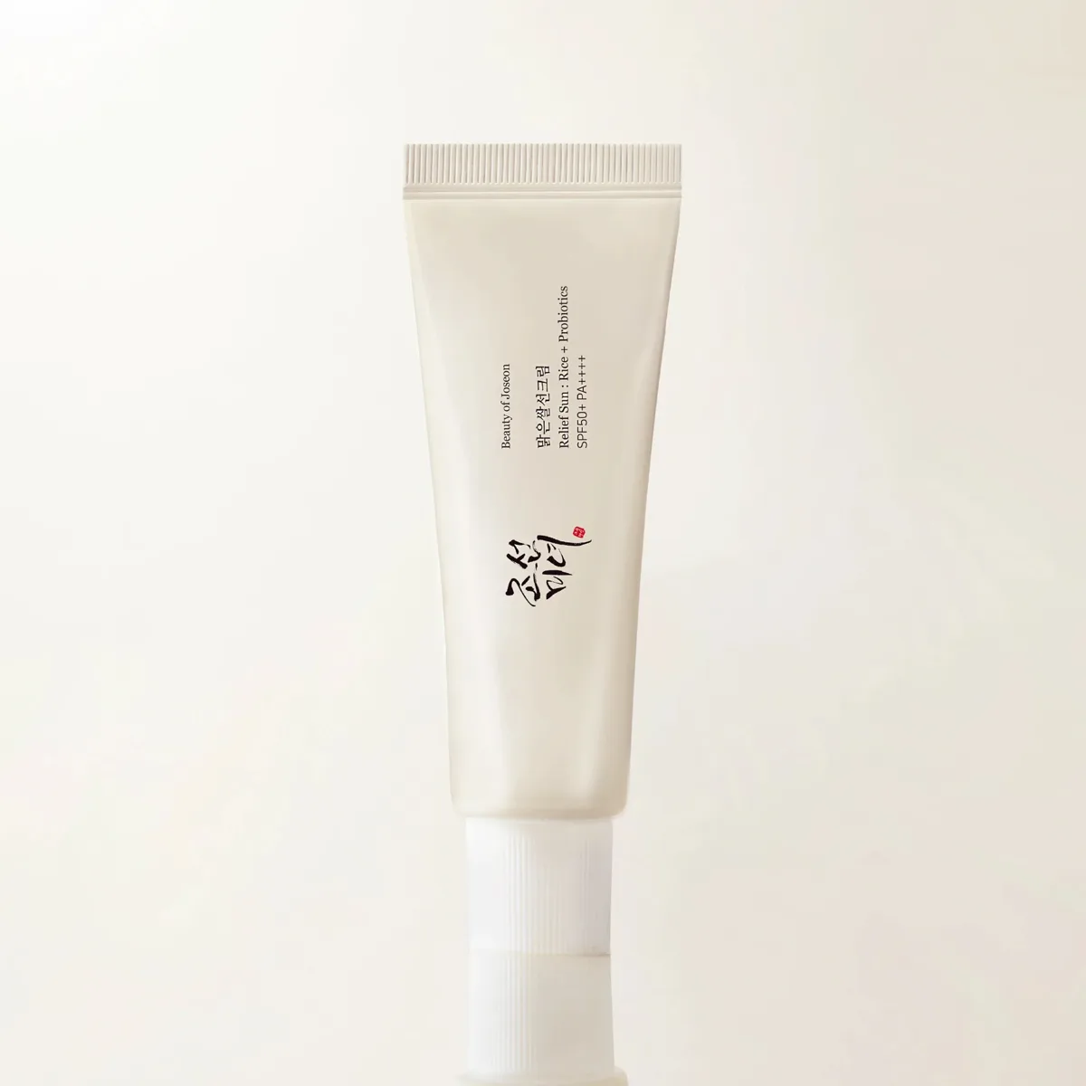 Beauty of Joseon Relief Sun Rice + Probiotics SPF 50+ sunscreen tube with traditional Korean design