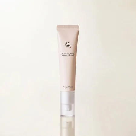 Beauty of Joseon Revive Eye Serum: Ginseng + Retinal in a soft gold tube with airless pump dispenser