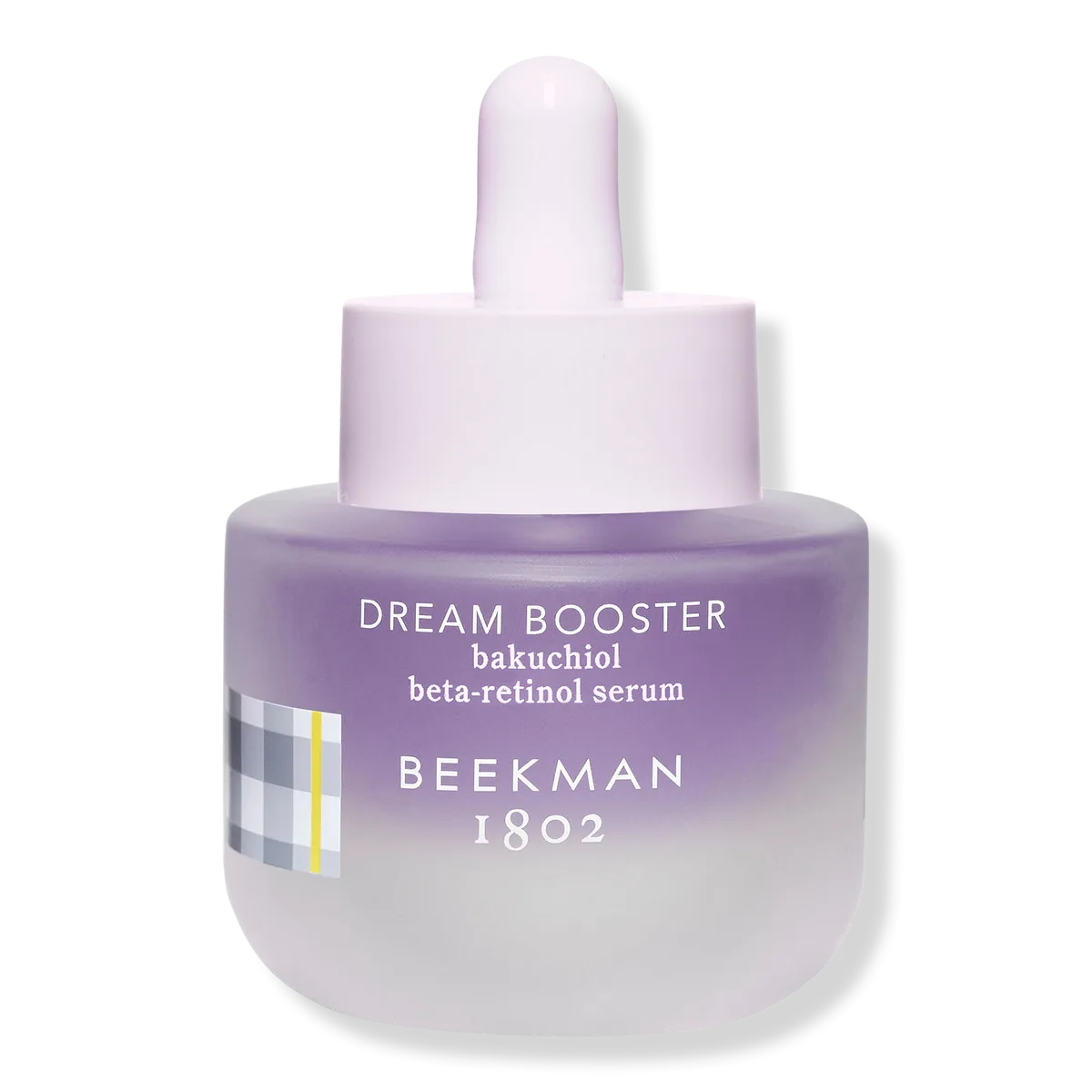 Beekman 1802 Dream Booster Bakuchiol Better Aging Serum in frosted glass bottle with dropper