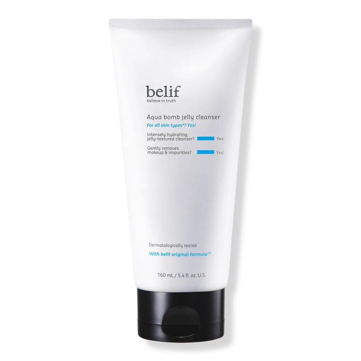 belif Aqua Bomb Jelly Cleanser in tall plastic tube with flip cap