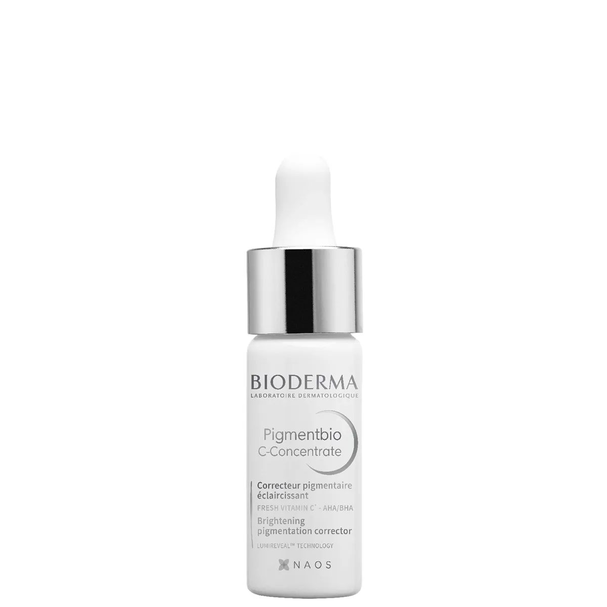 Bioderma Pigmentbio C-Concentrate Brightening Vitamin C Serum 15ml bottle with dropper on white background