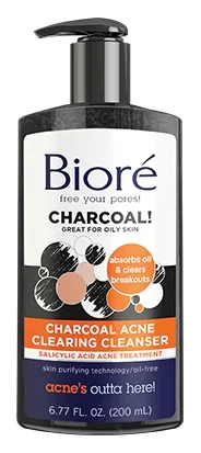 Biore Charcoal Acne Clearing Cleanser in a gray pump bottle