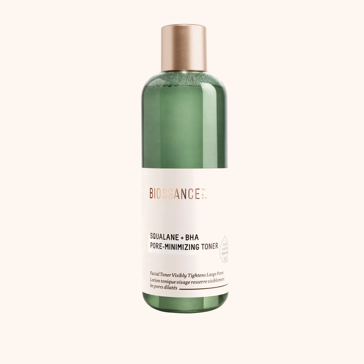 Biossance Squalane + BHA Pore Minimizing Toner in a green glass bottle