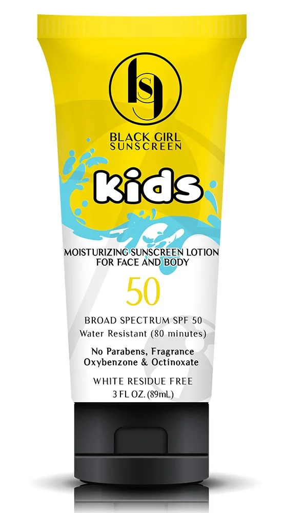 Black Girl Sunscreen Kids SPF 50 in a colorful squeeze tube
