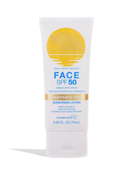 Bondi Sands Fragrance Free Face Sunscreen Lotion SPF 50+ 75ml white squeeze tube