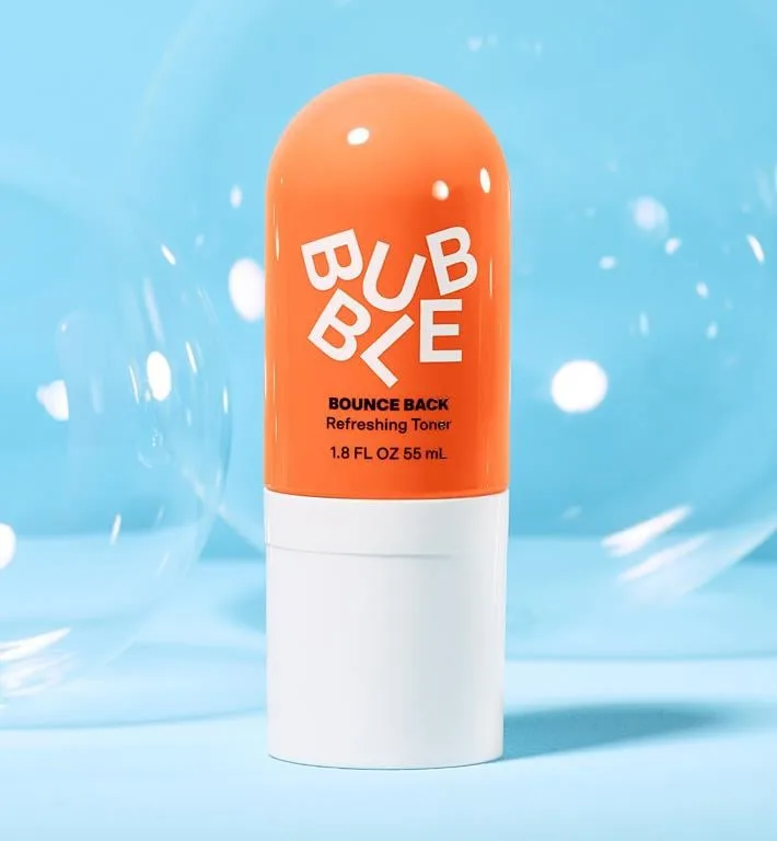 Bubble Skincare Bounce Back Refreshing Toner spray bottle in pastel pink packaging