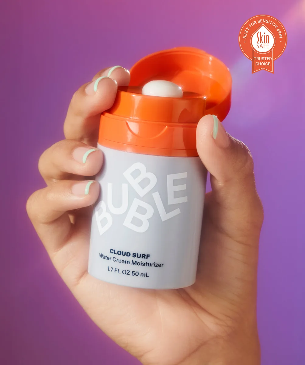Bubble Skincare Cloud Surf Water Cream Moisturizer in a colorful tub jar