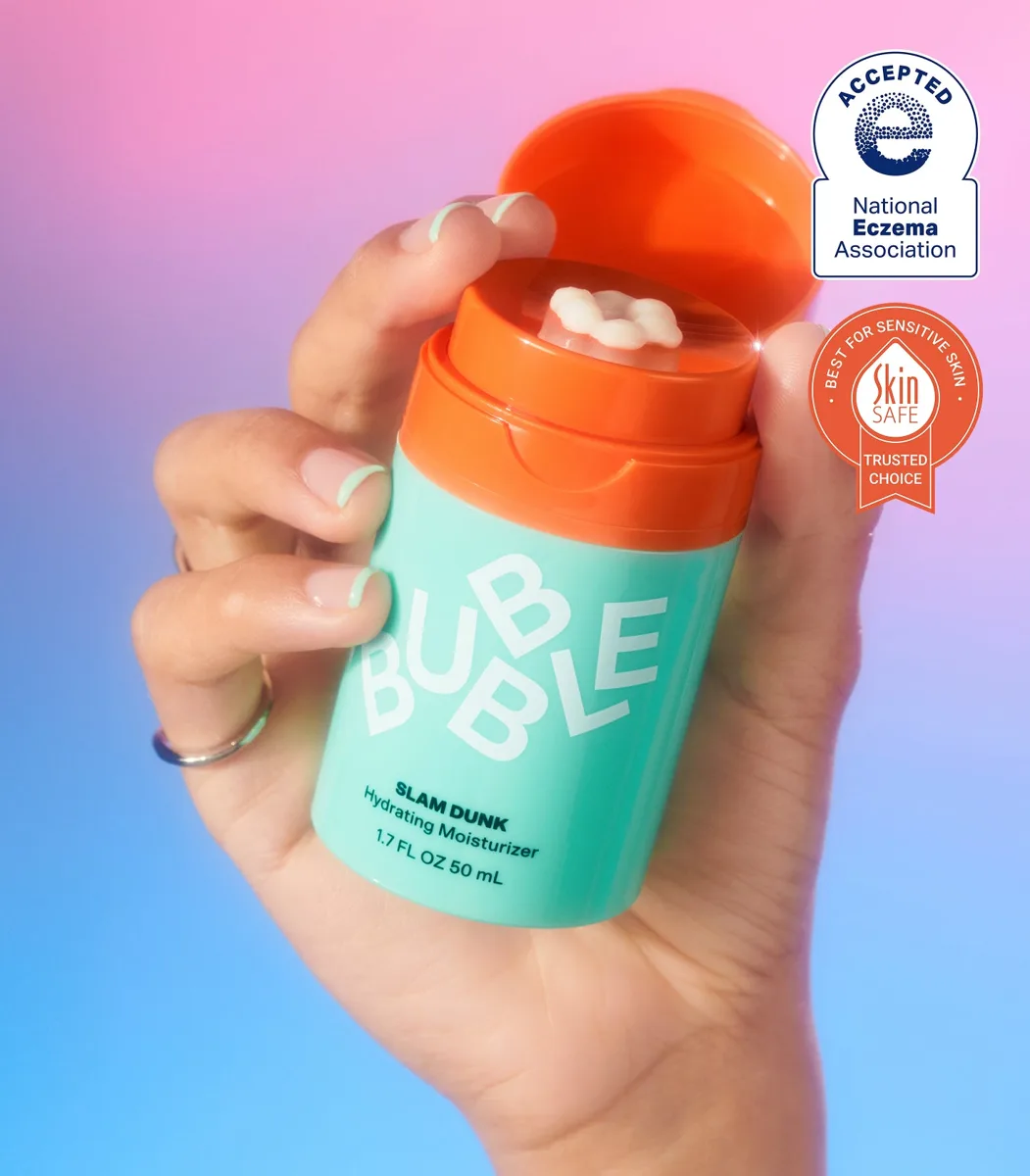 Bubble Skincare Slam Dunk Hydrating Moisturizer turquoise jar with pump dispenser