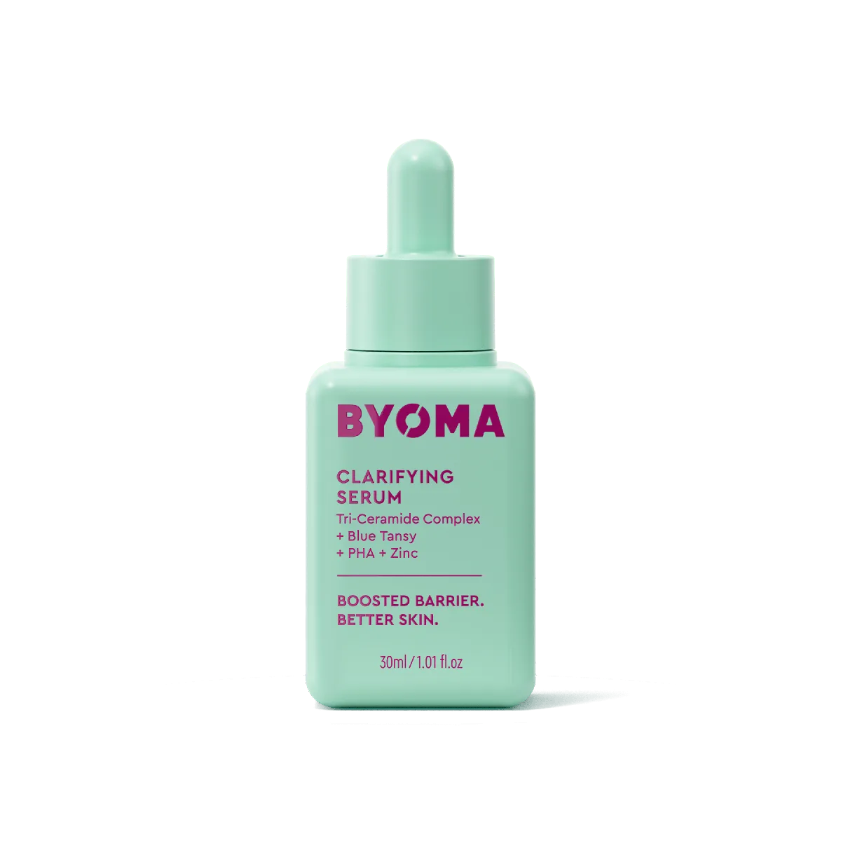 Byoma Clarifying Serum pump bottle with blue-tinted formula