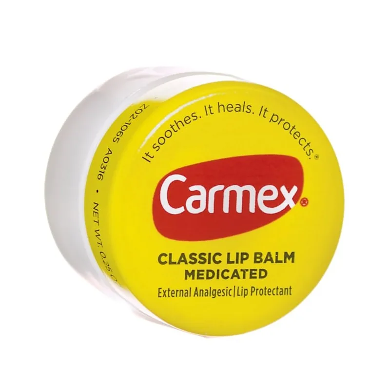 Carmex Classic Medicated Lip Balm in the iconic yellow jar