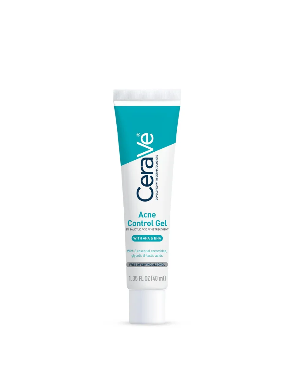 CeraVe Acne Control Gel with salicylic acid and retinol white tube on white background