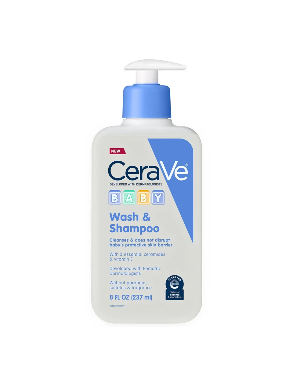 CeraVe Baby Wash & Shampoo 8 fl oz bottle with teal and white baby branding