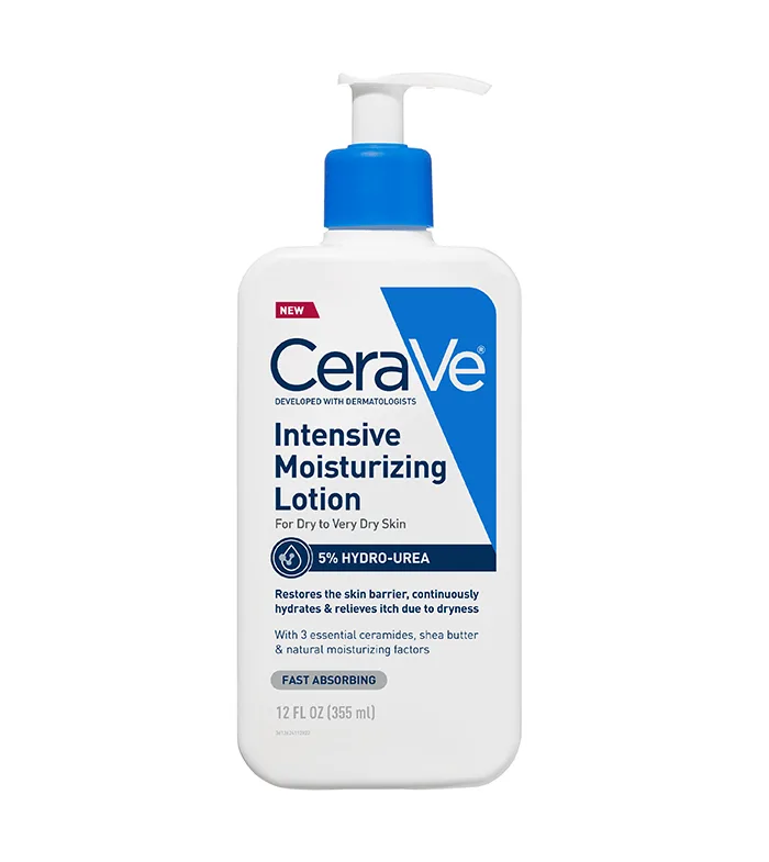 CeraVe Intensive Moisturizing Lotion pump bottle in white with dark blue accents