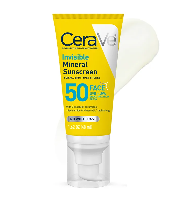 CeraVe Invisible Mineral Sunscreen SPF 50 face tube