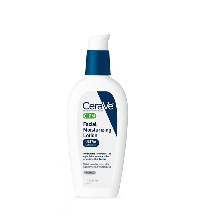 CeraVe PM Facial Moisturizing Lotion 3 fl oz pump bottle in white and blue packaging
