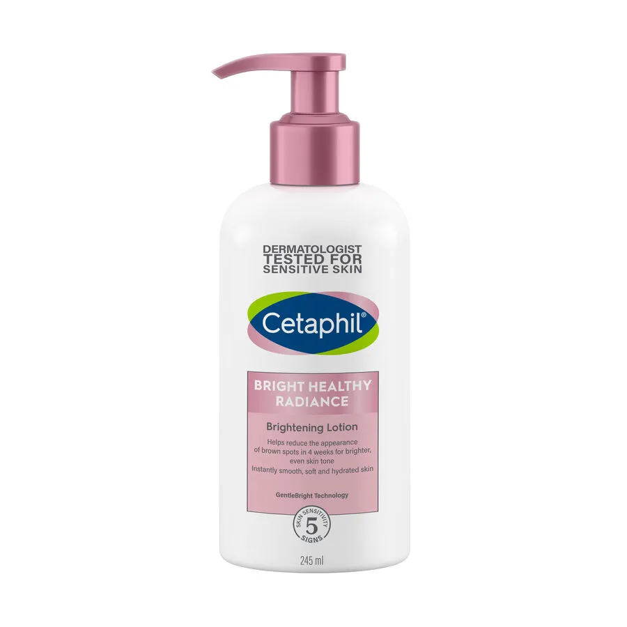 Cetaphil Bright Healthy Radiance Brightening Lotion bottle with white and gold branding