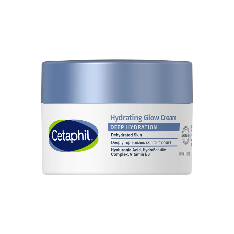 Cetaphil Deep Hydration Healthy Glow Daily Cream, 1.7 oz jar with blue and white premium packaging for dry and sensitive skin