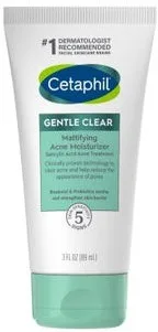 Cetaphil Gentle Clear Mattifying Acne Moisturizer tube in white and green Cetaphil packaging